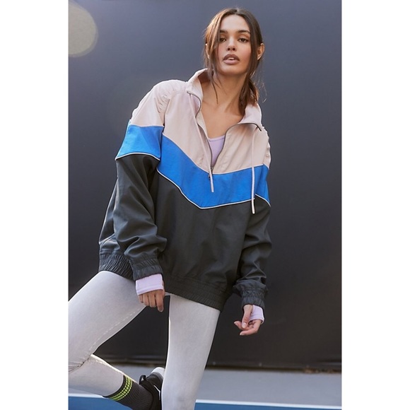 Free People Movement Walk The Line Colorblock Pullover in Blue/Pink Small - Picture 3 of 8